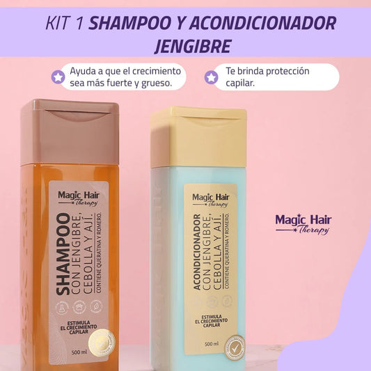 kit shampoo y acondicionador de jengibre y cebolla magic hair