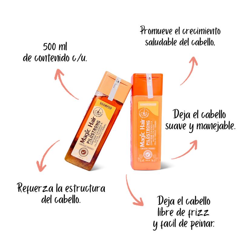 kit shampoo y acondicionador pilostron magic hair