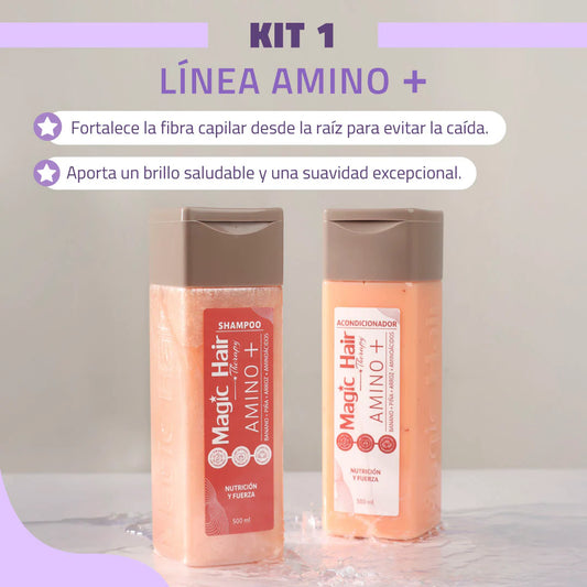 kit shampoo y acondicionador amino + magic hair